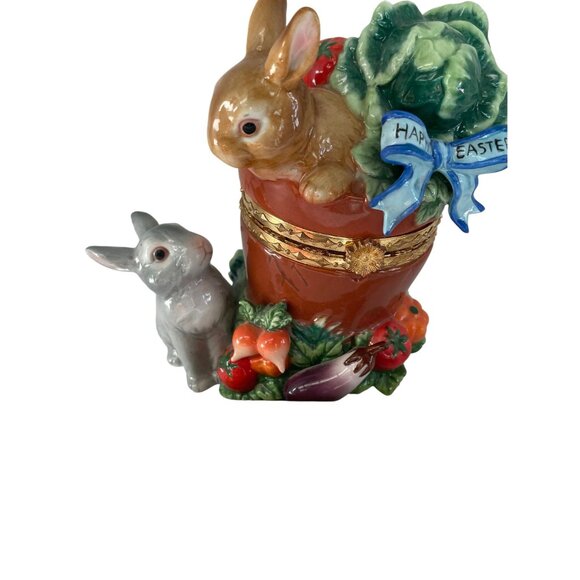 Decorative Ceramic Easter Rabbit Trinket Box 8" x 6" Vegetables Happy Easter Rib - Picture 13 of 13